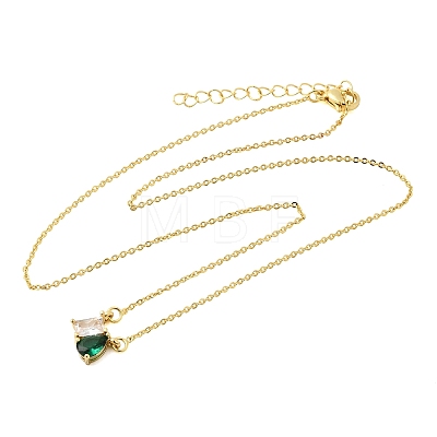 Brass Pave Cubic Zirconia Rectangle & Teardrop Pendant Cable Chain Necklaces KK-CBAB173-05G-08-1