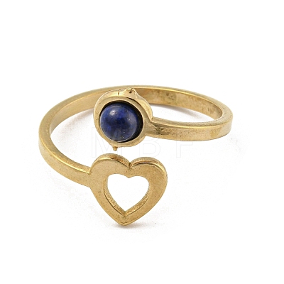 304 Stainless Steel with Natural Lapis Lazuli Ring RJEW-Z031-01B-01-1