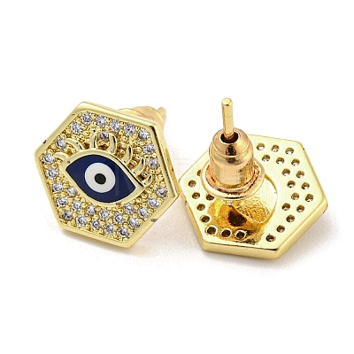 Evil Eye Real 18K Gold Plated Brass Stud Earrings EJEW-L269-087G-02-1