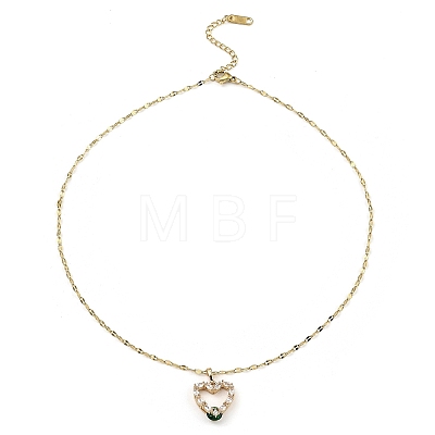 Heart Brass Micro Pave Cubic Zirconia Pendant Necklaces NJEW-E105-10KCG-1