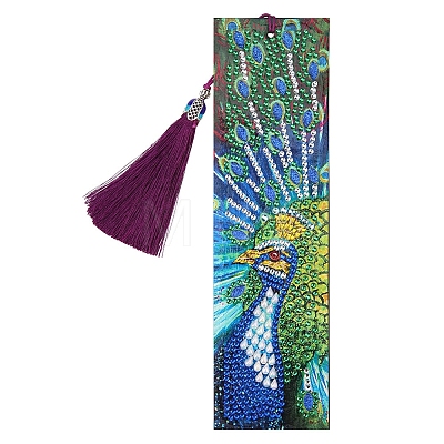 Peacock Pattern DIY Diamond Painting Bookmark with Tassel Pendants Kits PW-WG4E214-01-1