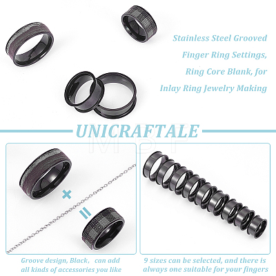 Unicraftale 18Pcs 9 Size 201 Stainless Steel Grooved Finger Ring Settings STAS-UN0049-69EB-1