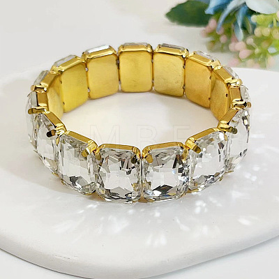Brass Glass Beads Stretch Bracelets for Women FS-WG7A350-01-1