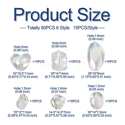 Cheriswelry 90Pcs 6 Style UV Plating Transparent Rainbow Iridescent Acrylic Beads OACR-CW0001-04-1