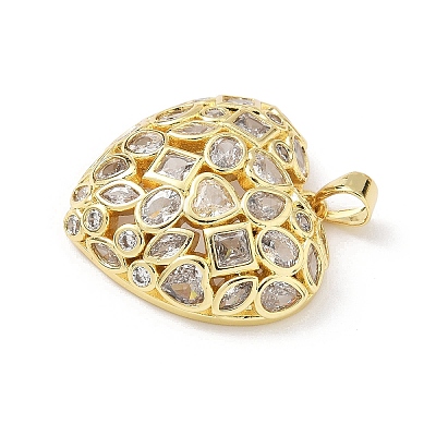 Brass Micro Pave Clear Cubic Zirconia Pendants KK-B141-03G-03-1
