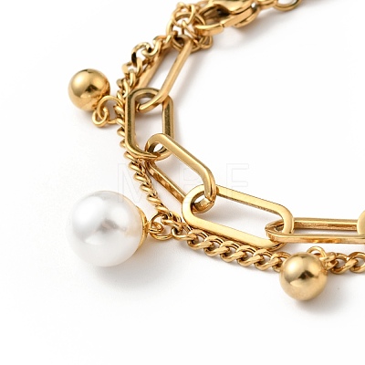 Plastic Pearl and Round Ball Charm Multi-strand Bracelet BJEW-G639-10G-1