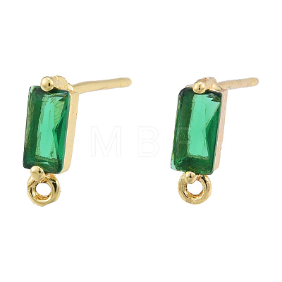 Brass Pave Green Cubic Zirconia Stud Earring Findings KK-N231-420-1