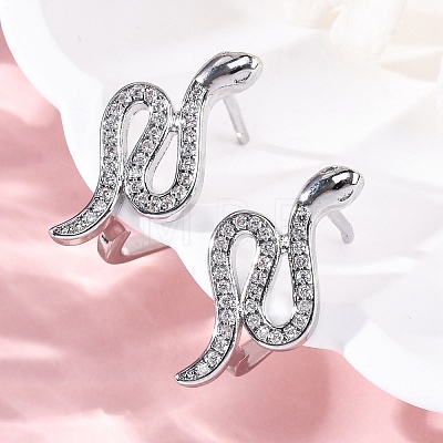 Brass Clear Cubic Zirconia Hoop Earrings EJEW-Q014-36P-1