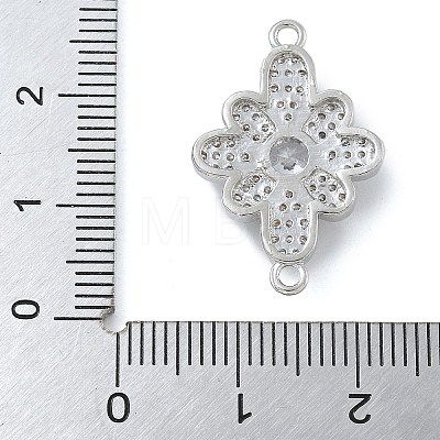 Rack Plating Brass Clear Cubic Zirconia Flower Connector Charms KK-A234-071P-1