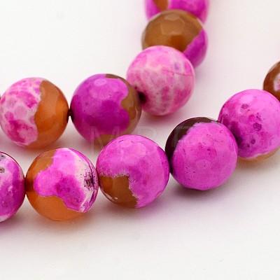 Natural Weathered Agate Faceted Round Beads Strands G-A134-02G-8mm-1