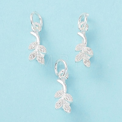 Rack Plating Brass Pave Cubic Zirconia Leaf Shape Ice Pick Pinch Bails KK-G464-07S-1