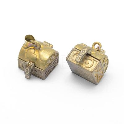 Brass Prayer Box Pendants KK-F722-16C-RS-1