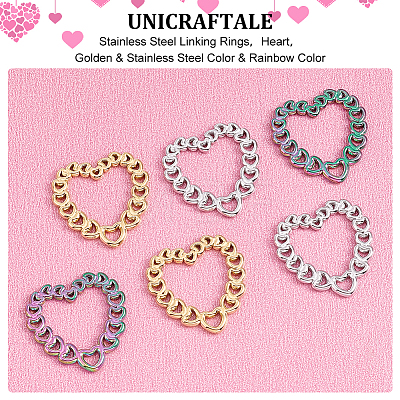 Unicraftale 6Pcs 3 Colors 304 Stainless Steel Linking Rings STAS-UN0039-55-1