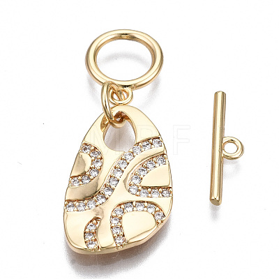 Brass Micro Pave Clear Cubic Zirconia Toggle Clasps X-KK-S356-308-NF-1