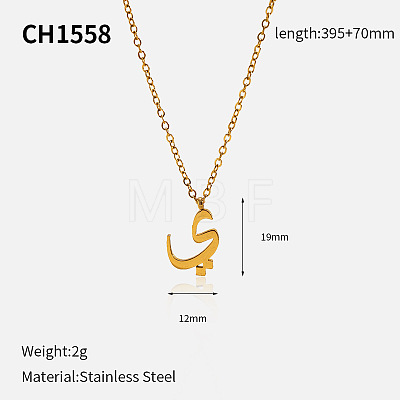 304 Stainless Steel Arabic Initial Letter Pendant Necklaces FS-WG7B6CA-08-1