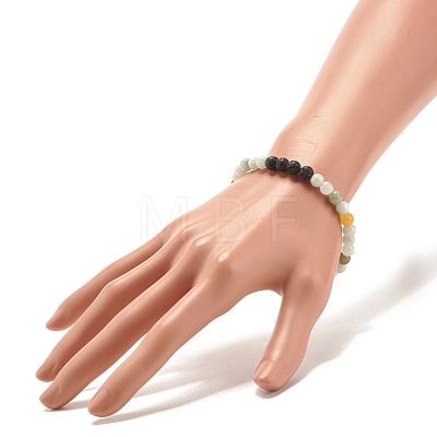 Natural Jadeite & Lava Rock Round Beaded Stretch Bracelet BJEW-JB07572-02-1