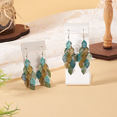 2 Pairs 430 Stainless Steel Leaf Dangle Earrings EJEW-TA0001-83D-1