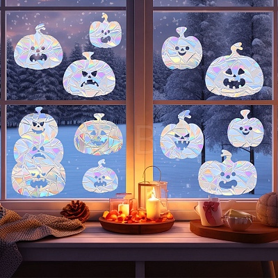 Halloween Pumpkin Rainbow Prism Electrostatic Window Stickers PW-WG3FCD8-01-1