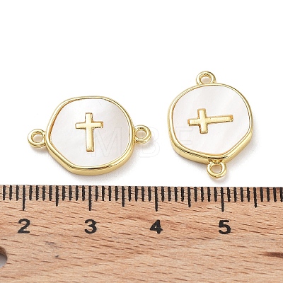 Rack Plating Brass Pave Shell Connector Charms X-KK-Z036-08G-1
