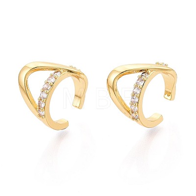 Brass Pave Clear Cubic Zirconia Cuff Earrings EJEW-T049-04G-1