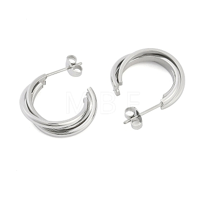 304 Stainless Steel Twist C-Shaped Stud Earrings for Women EJEW-C096-40P-1