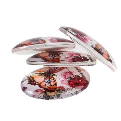 Butterfly Printed Glass Oval Cabochons GGLA-N003-18x25-C39-1