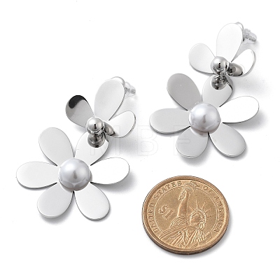 304 Stainless Steel Flower Stud Earrings for Women STAS-Z112-22P-1