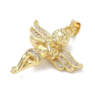 Brass Micro Pave Clear Cubic Zirconia Pendants KK-I476-15G-1