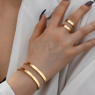 Alloy Double Layer Cuff Bangles & Cuff Rings Sets FS-WG482F2-01-1