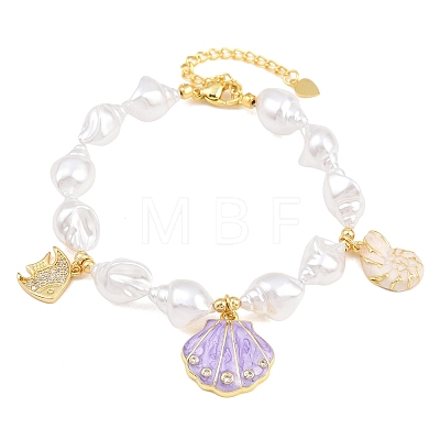 Ocean Brass Micro Pave Clear Cubic Zirconia and Enamel Plum Shell Shape Charm Bracelets for Women KK-CBA68DA-06G-1