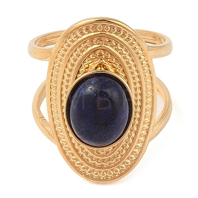 Oval Natural Lapis Lazuli Finger Rings RJEW-Z057-14G-07-1