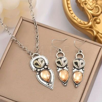 Owl Bohemia Style Alloy & Resin Pendant Necklaces & Dangle Earrings Sets FS-WGD384A-01-1