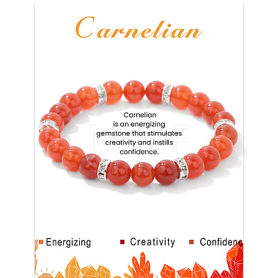 Natural Carnelian Round Beaded Stretch Bracelets for Women Men IS6879-1-1