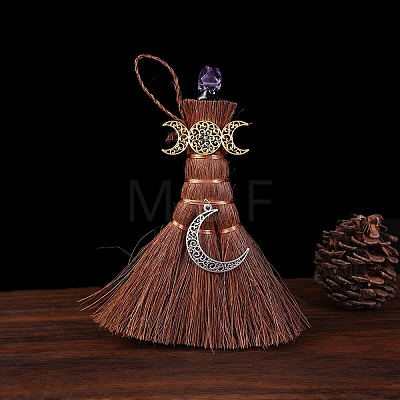 Natural Amethyst Witch Brooms Pendant Decorations PW-WGFF7F8-05-1