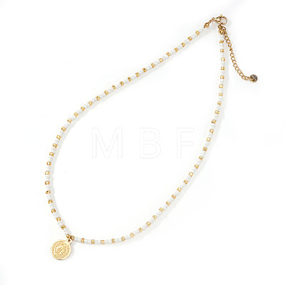 304 Stainless Steel Saint Benedict Medal Pendant Glass and Brass Beaded Short Necklaces for Women Daily Wear AB8901-1