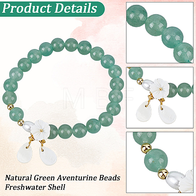1Pc Natural Green Aventurine & Glass Pearl & Freshwater Shell Beads Charm Bracelets BJEW-BM0001-04-1