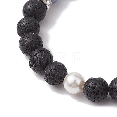 8mm Round Natural Lava Rock & Gemstone & Shell Pearl Beaded Stretch Bracelets for Women Men BJEW-JB10314-1