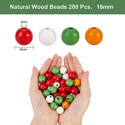 200Pcs 4 Colors Painted Natural Wood Beads WOOD-SZ0001-06-1