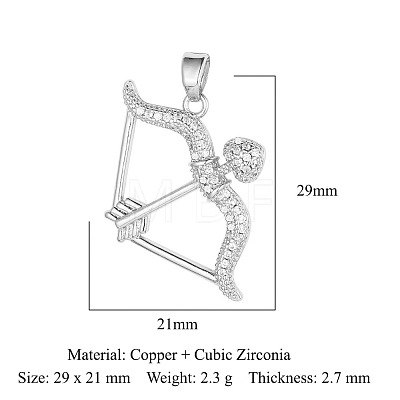 Brass Micro Pave Clear Cubic Zirconia Pendants KK-E068-VA070-3-1