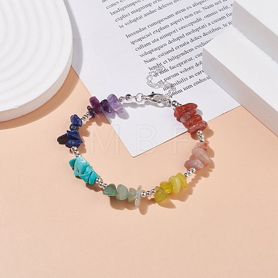 Natural & Synthetic Mixed Gemstone Chips Beaded Bracelet BJEW-TA00107-1