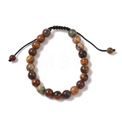 8mm Round Natural Polychrome Jasper/Picasso Stone/Picasso Jasper Braided Bead Bracelets BJEW-C067-01B-19-1