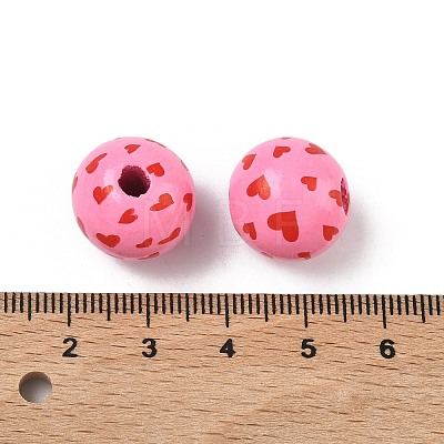 Valentine's Day Spray Painted & Printed Wood European Beads WOOD-L023-03L-1