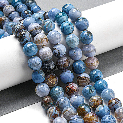 Faceted Natural Fire Crackle Agate Beads Strands G-F447-12mm-N06-1