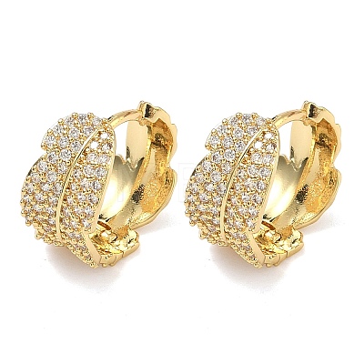 Leaf Brass Micro Pave Clear Cubic Zirconia Hoop Earrings EJEW-C182-06G-1