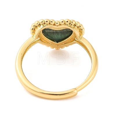 Heart Natural Malachite Adjustable Rings RJEW-Q817-05G-03-1