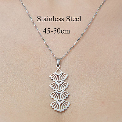 201 Stainless Steel Hollow Fan Pendant Necklace NJEW-OY001-63-1