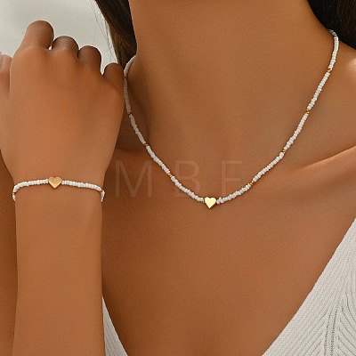 Glass & CCB Plastic Beaded Necklaces & Bracelets Sets FS-WGA4156-03-1