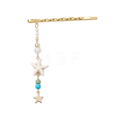 Starfish Synthetic Turquoise & Glass Beads Hair Bobby Pin PHAR-JH00108-1