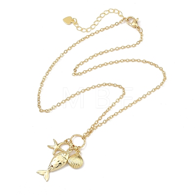 Ocean Brass Fish Shell Shape Starfish Pendant Cable Chain Necklaces for Women NJEW-JN06232-1