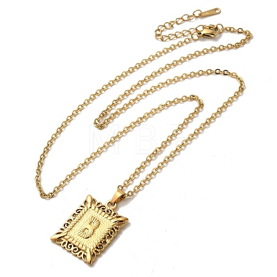 201 Stainless Steel Cable Chain Rectangle with Letter Pendant Necklaces NJEW-M070-01G-B-1